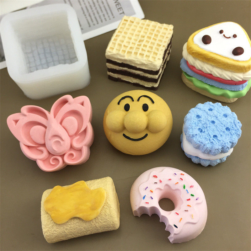 三明治甜甜圈威化饼干面包超人黑魔盒 diy香薰蜡烛石膏硅胶模具