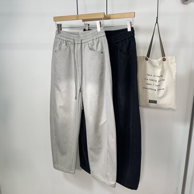 乾尚冬季新款松紧腰抽绳加绒休闲裤男潮流宽松弯刀直筒百搭长裤子