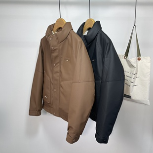 5mm冬季新款立领短款羽绒服男时尚韩版90鸭绒保暖pu皮衣羽绒外套