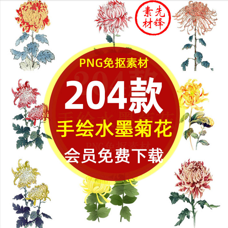 手绘水墨菊花重阳节花卉海报背景png免抠图片 水彩菊花插图ps素材