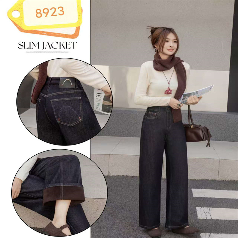 2025冬加绒牛仔直筒裤弹力显瘦长