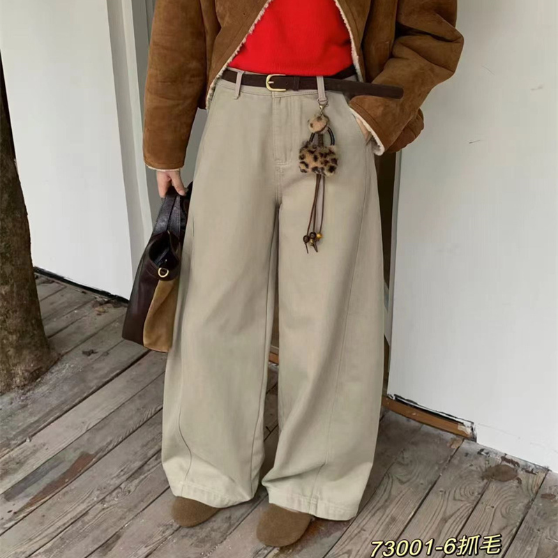 2025秋冬植绒显瘦阔腿弯刀裤长裤