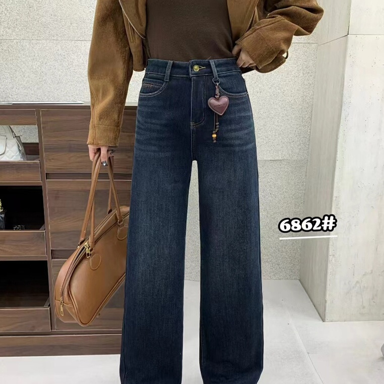 2025冬复古蓝色牛仔直筒裤女显瘦