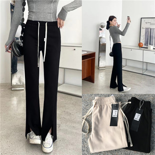 休闲喇叭裤 微喇高个子长裤 子女2024春季 前开叉时尚 潮 新款 绿枝G27