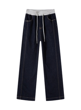 LOLOBLUES加绒上新2025秋季新款女士牛仔裤直筒裤阔腿裤长裤-5043