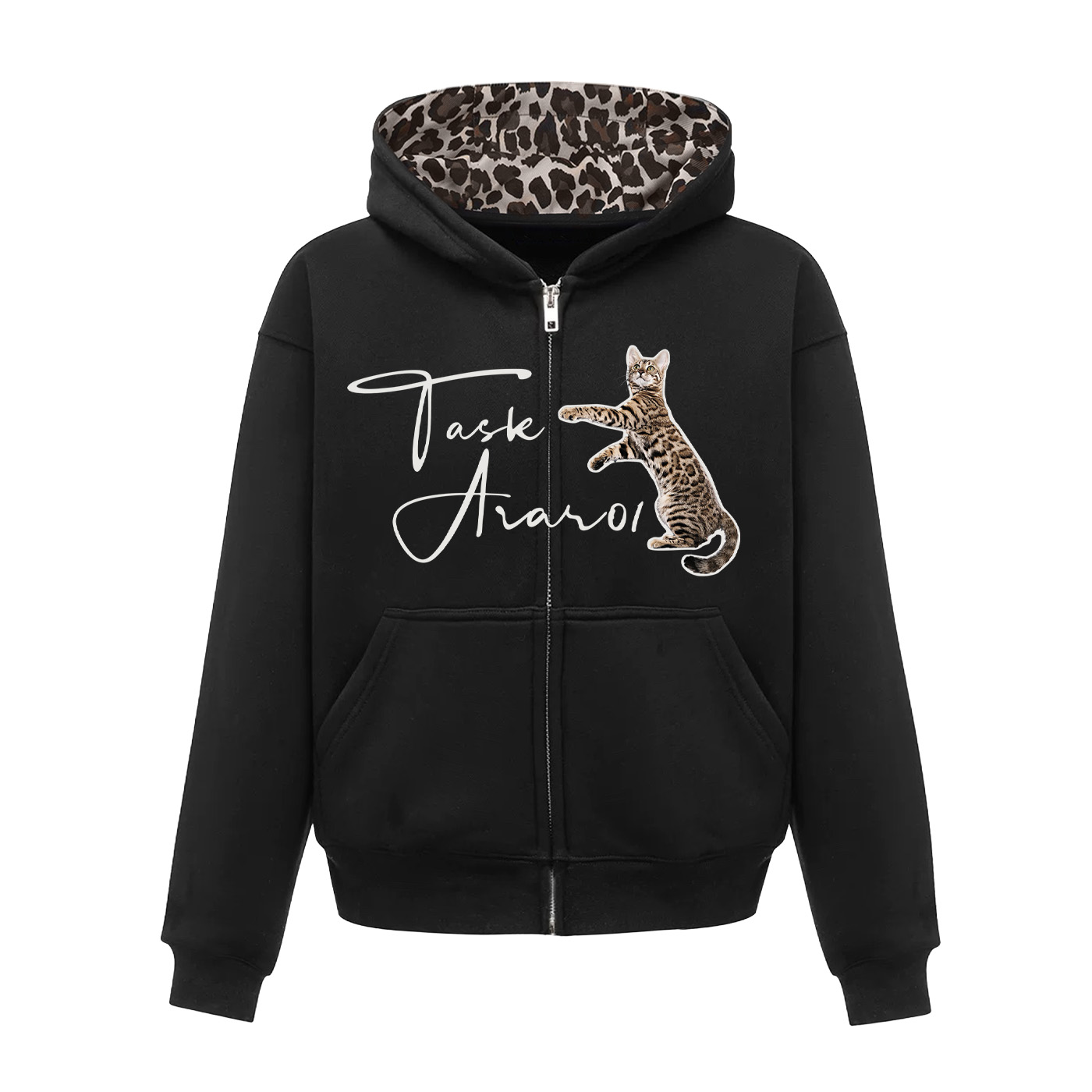 ARAR01原创“豹纹猫”豹纹拼接拉链外套卫衣印花秋宽松连帽男女