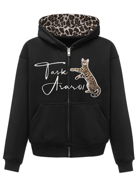ARAR01原创“豹纹猫”豹纹拼接拉链外套卫衣印花秋宽松连帽男女