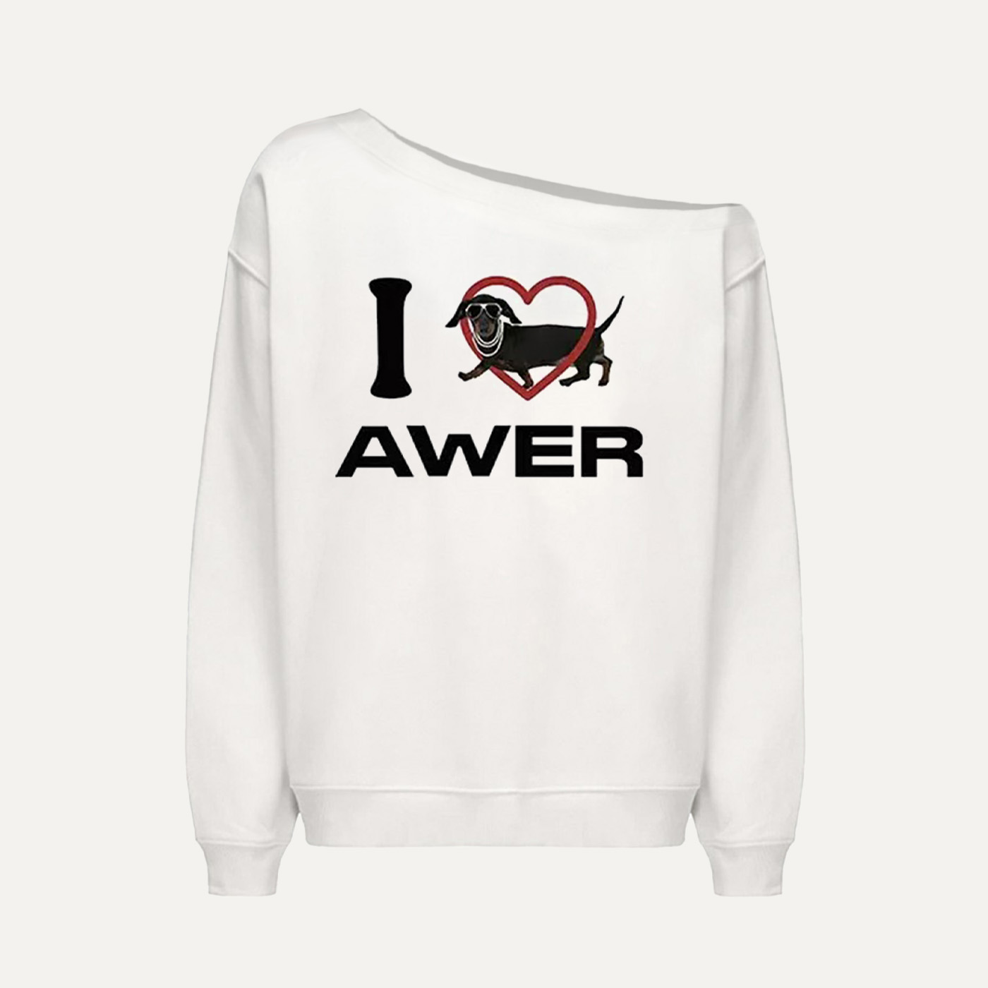 ARAR01 原创“爱心腊肠狗”漏肩斜开肩卫衣美式潮牌宽松秋冬情侣