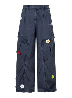 ARAR01小花刺绣美式复古街头直筒显瘦工装男女宽松潮牌大口袋长裤