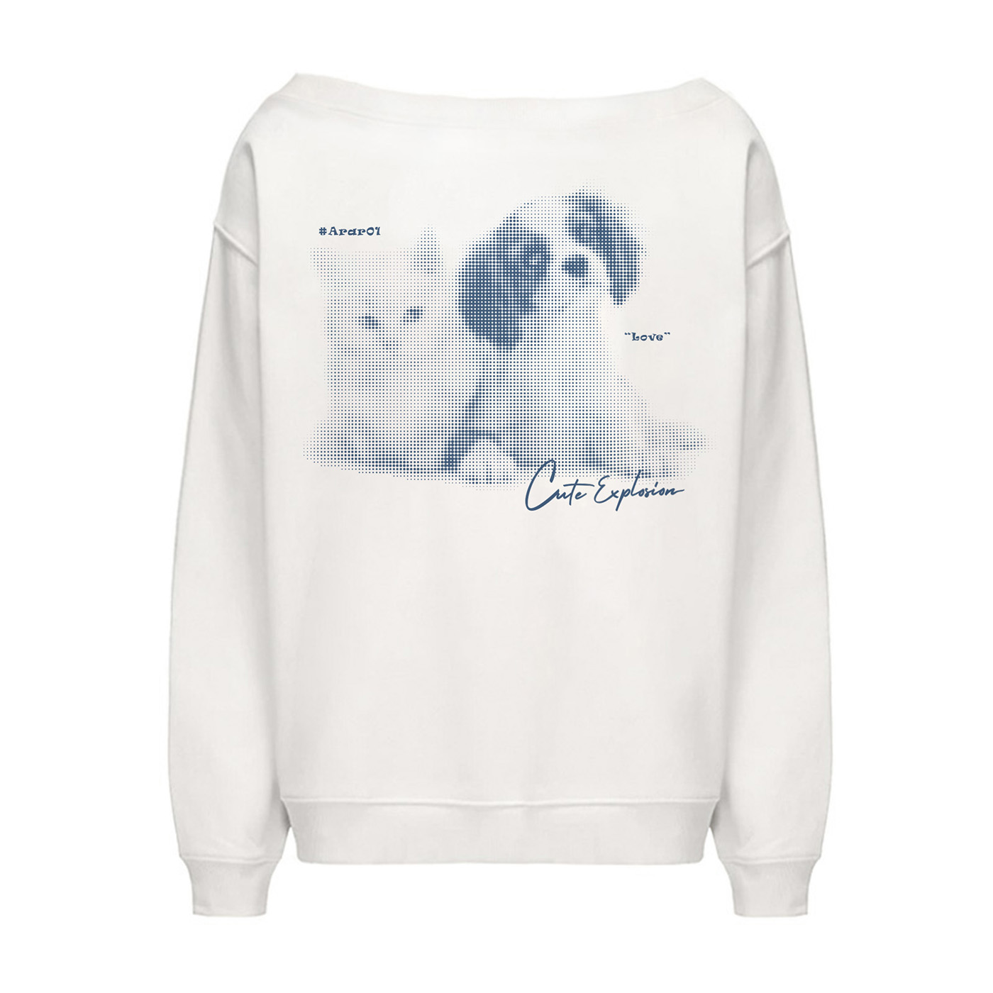 ARAR01 原创“波点猫狗”漏肩斜开肩卫衣美式潮牌宽松秋冬情侣