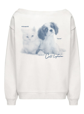 ARAR01 原创“波点猫狗”漏肩斜开肩卫衣美式潮牌宽松秋冬情侣