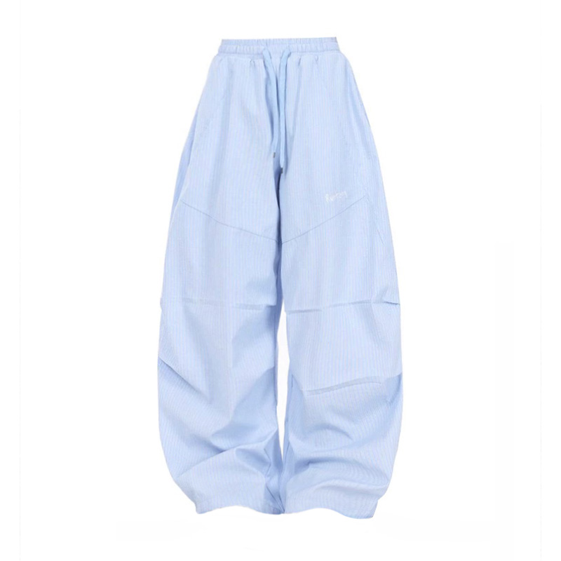 ARAR01条纹伞兵裤拼接美式复古阔腿显瘦工装宽松潮牌男女长裤