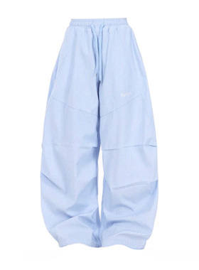 ARAR01条纹伞兵裤拼接美式复古阔腿显瘦工装宽松潮牌男女长裤