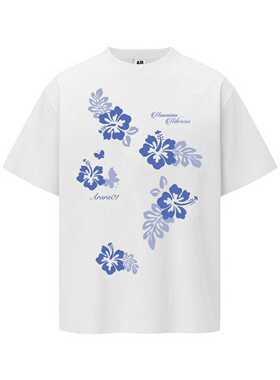 ARAR01 原创设计“五朵蓝花”索罗娜凉感短袖T恤男女宽松情侣衣夏