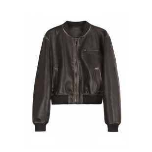 ARAR01洗水皮衣夹克短款 潮牌街头棕色外套女 上衣秋冬季