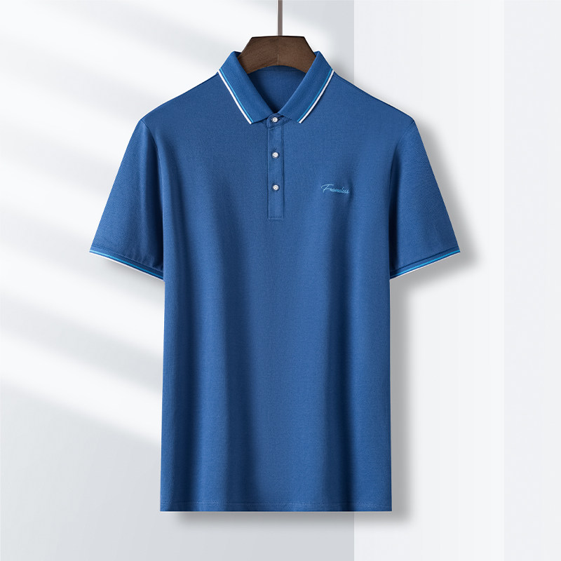 爸爸夏装短袖t恤纯色棉T男士宽松POLO衫上衣服夏季中老年P60