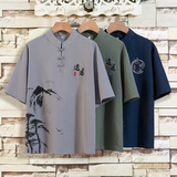 夏季短袖男唐装套装中裤风汉服套装足浴男技师工作服H1687P45，男装民族服装，星座1010A-2