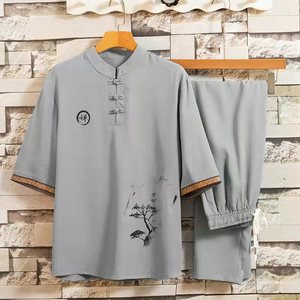 短袖男唐装套装养生馆理疗傅工作服足浴男技师工装服装T104P48