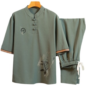 短袖男唐装套装养生馆理疗傅工作服足浴男技师工装服装T104P48图片