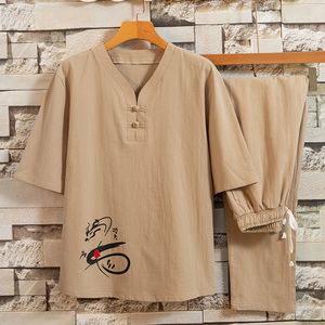 短袖男唐装套装养生馆理疗按摩师工作服足浴男技师服装夏T102P48图片