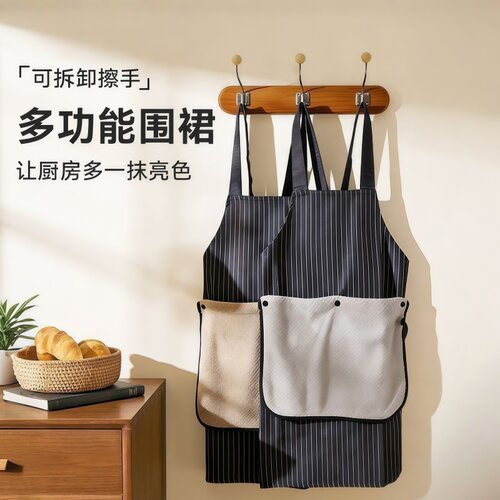 可擦手围裙厨房家用2026新款女防油高级感年轻款做饭男围腰带毛巾