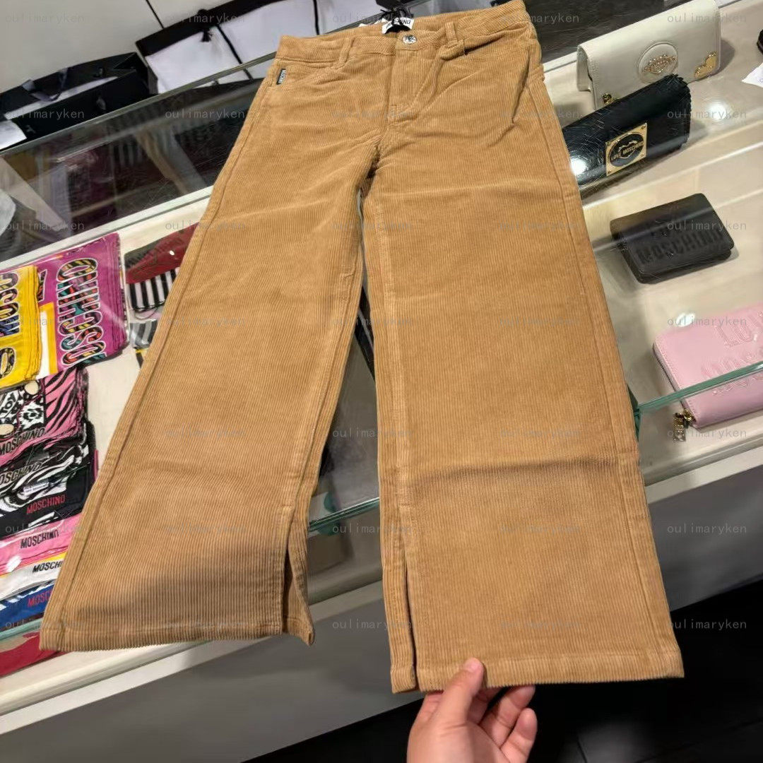 意大利奥莱 moschino 女童 灯芯绒休闲阔腿裤 咖色 6 8A 岁