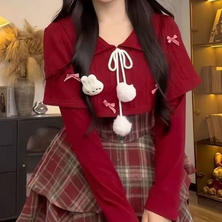 圣诞小兔大码女装POLO领秋冬季半身短裙显瘦两件套千金风氛围感,女装/女士精品,大码套装,淘宝优惠券,粉丝福利购,淘宝优惠卷