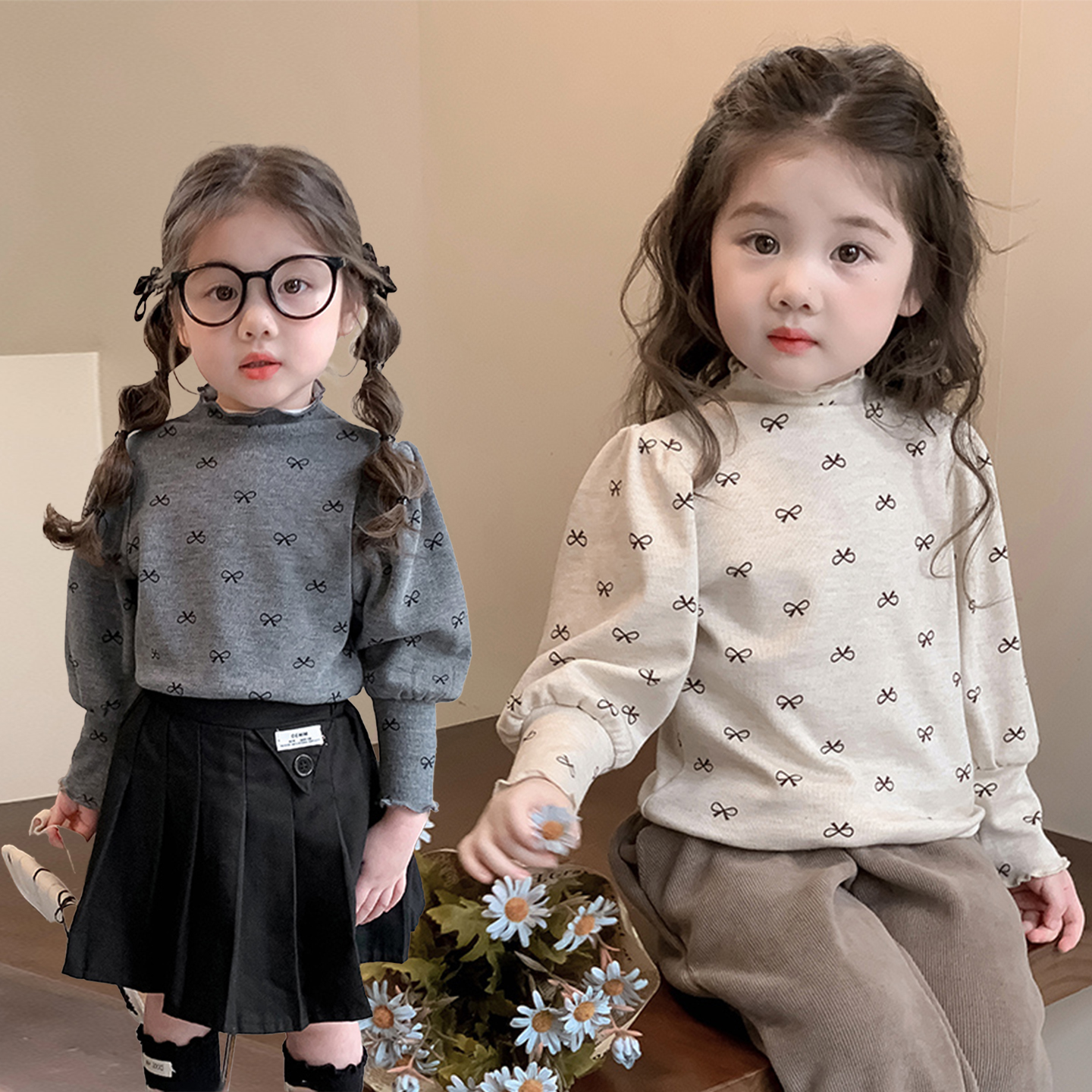 女童秋冬款加绒打底衫儿童上衣