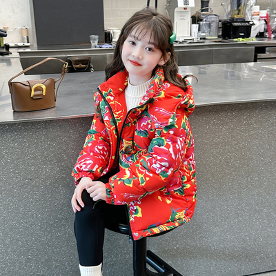 女童冬羽绒棉服儿童东北大花棉袄