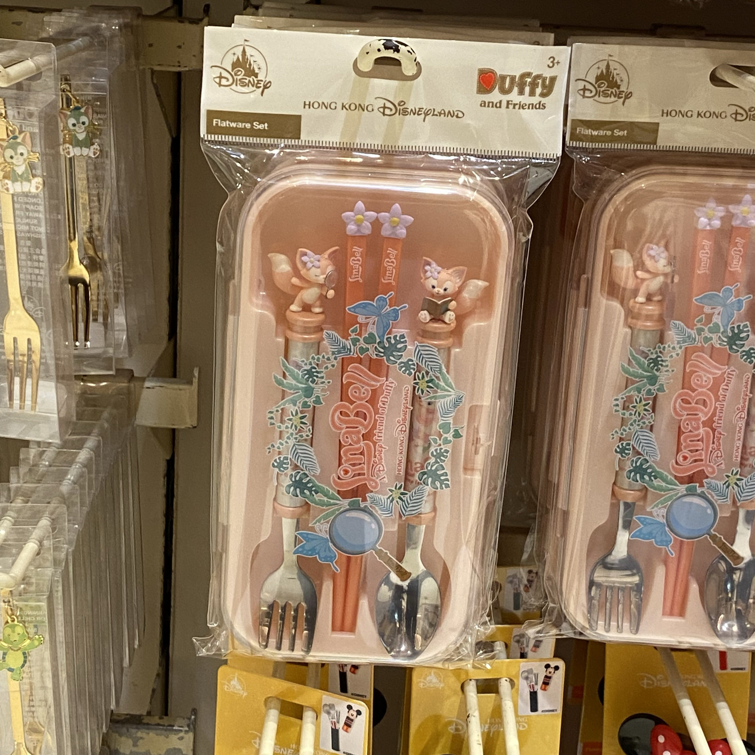 正品香港迪士尼卡通餐具达菲玫玫噗噗贝儿露露可爱筷子叉勺子套装