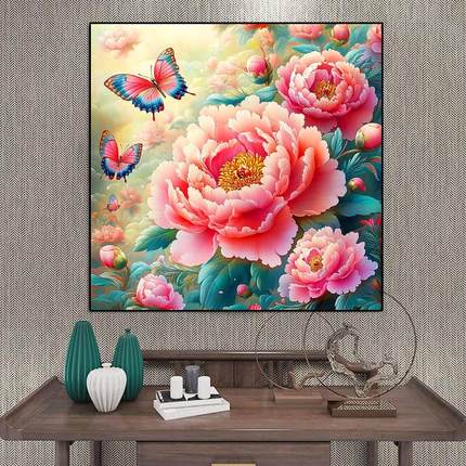 版权图牡丹花满绣客厅自己手工绣大格棉布自己手绣2024新款十字绣