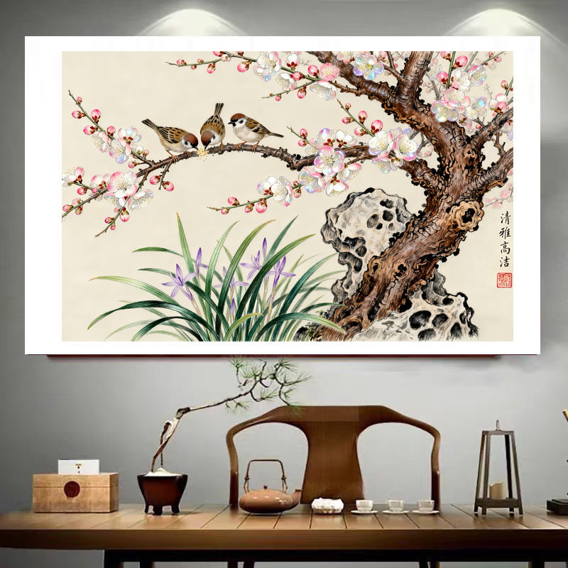 原创版清代沈铨画风麻雀梅兰图十字绣2026新款套件自己手工绣刺绣