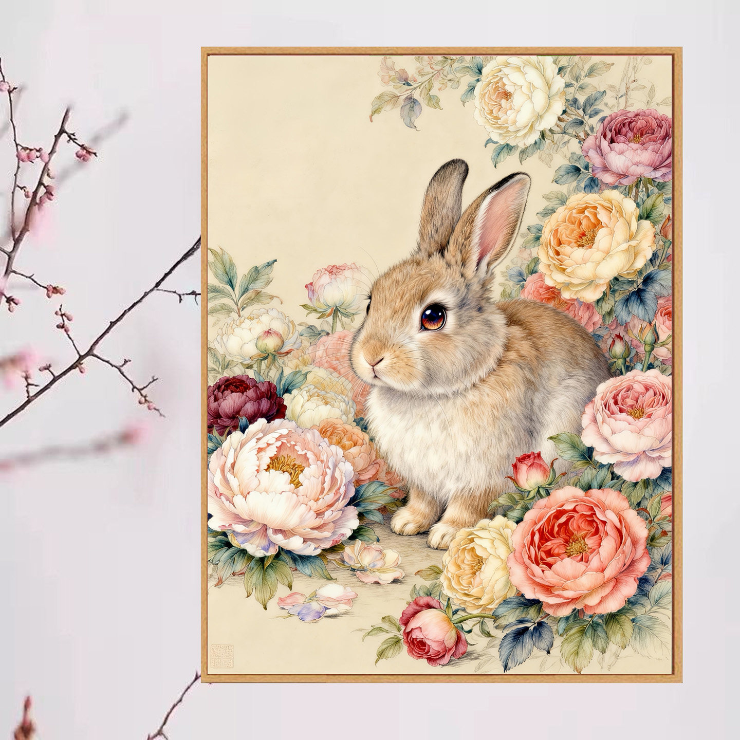 原创版权牡丹花开富贵花间兔影精致十字绣套件家居装饰画客厅爆款图片
