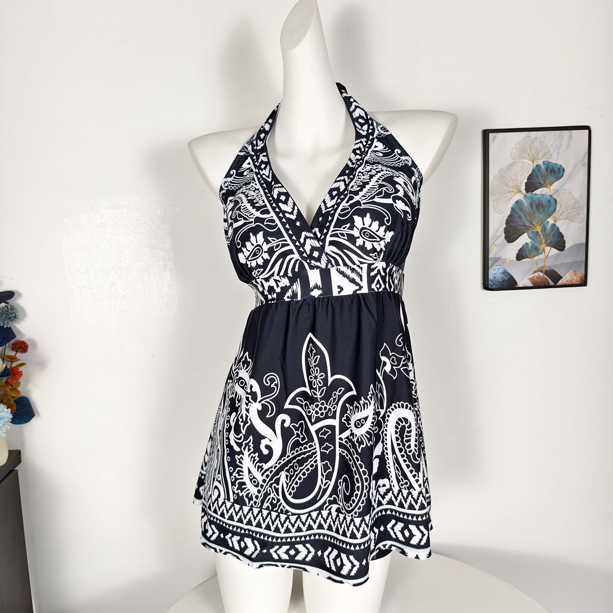 欧美大码泳衣套装挂脖绑带露背带胸垫分体泳装防走光平角裤两件套,运动/瑜伽/健身/球迷用品,分体泳衣,淘宝优惠券,粉丝福利购,淘宝优惠卷