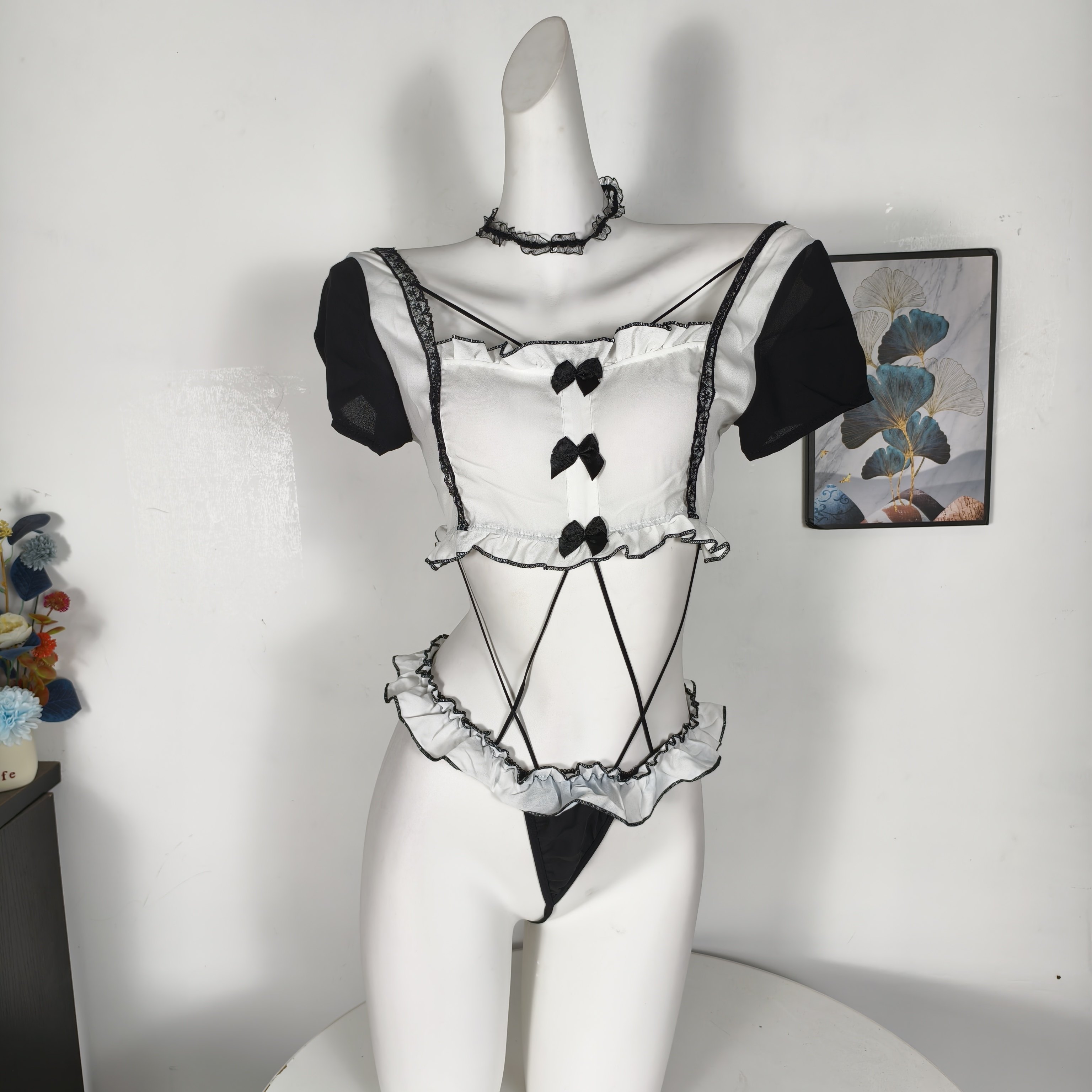 性感薄款透视连体衣诱惑制服T型紧身衣短袖cosplay露背一体上衣