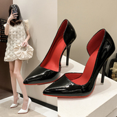 尖头夜店单鞋 女41 42少女性感细跟法式 46大码 侧空红底高跟鞋