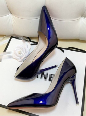 33-50码 大码5-11cm女鞋细跟48尖头蓝色酒红色职业高跟伪娘反串49