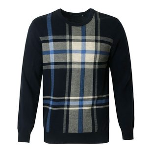 针织衫 LONDON 男士 伦敦雾正品 纯羊毛圆领格子毛衣LW15KS219 FOG