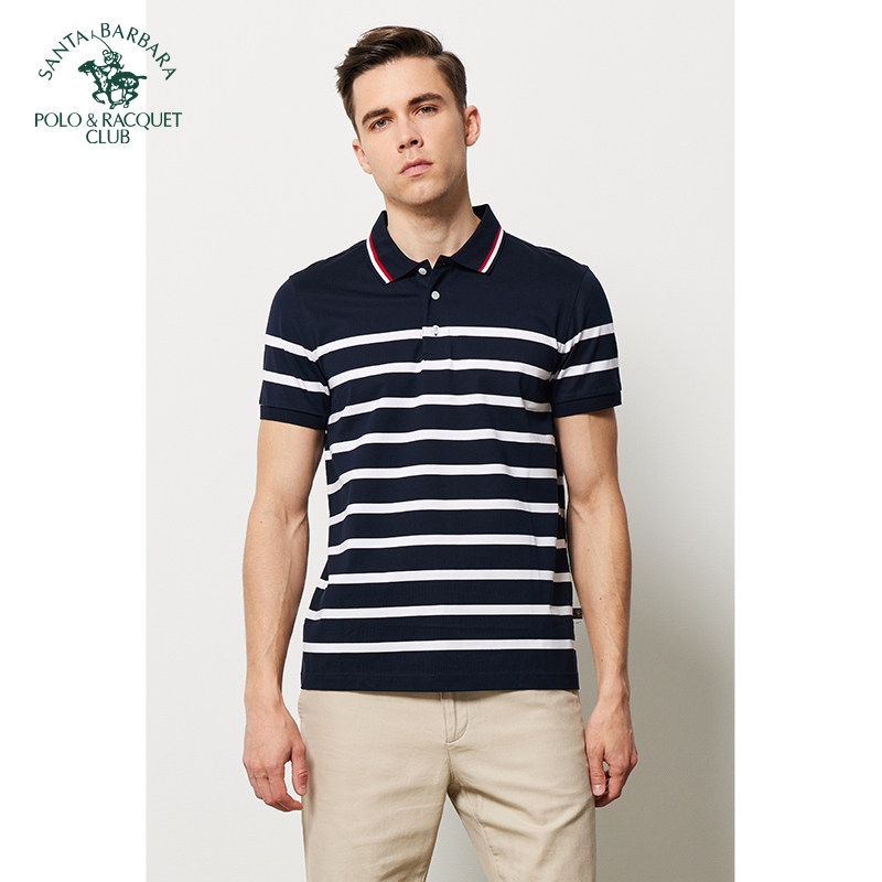 polo/圣大保罗专柜正品男士纯棉短袖t恤翻领条纹夏季休闲上衣修身