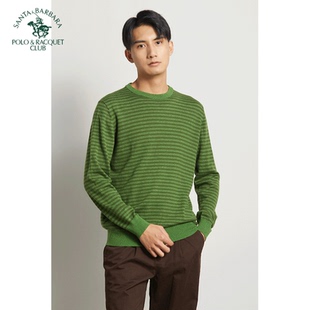 时尚 POLO 毛衣圆领条纹羊绒混纺针织衫 圣大保罗专柜正品 保暖 男士