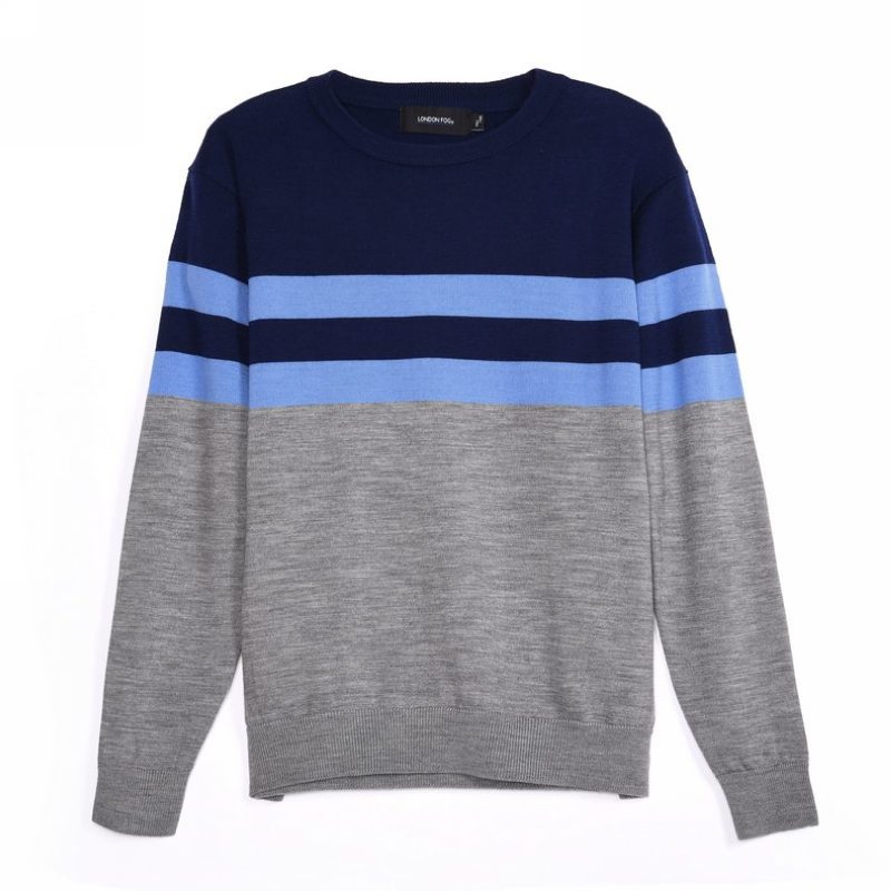 fog伦敦雾圆领条纹撞色休闲毛衣
