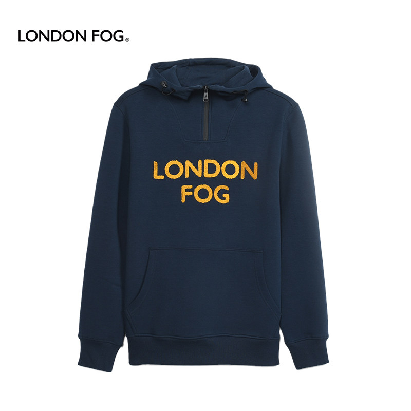 LONDON FOG/伦敦雾专柜正品男士套头卫衣连帽半开襟秋冬针织衫