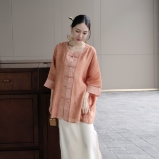 天丝麻圆领盘扣五分袖 禅意唐装 国风新中式 宽松防晒衬衣 蒹葭曲