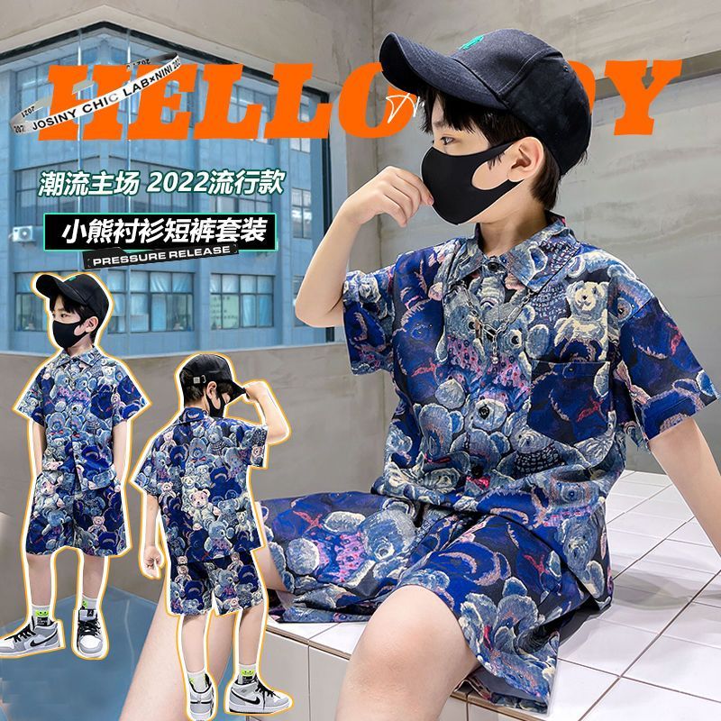 男童夏装衬衫套装夏威夷沙滩服亲子旅游穿搭宝宝衣服