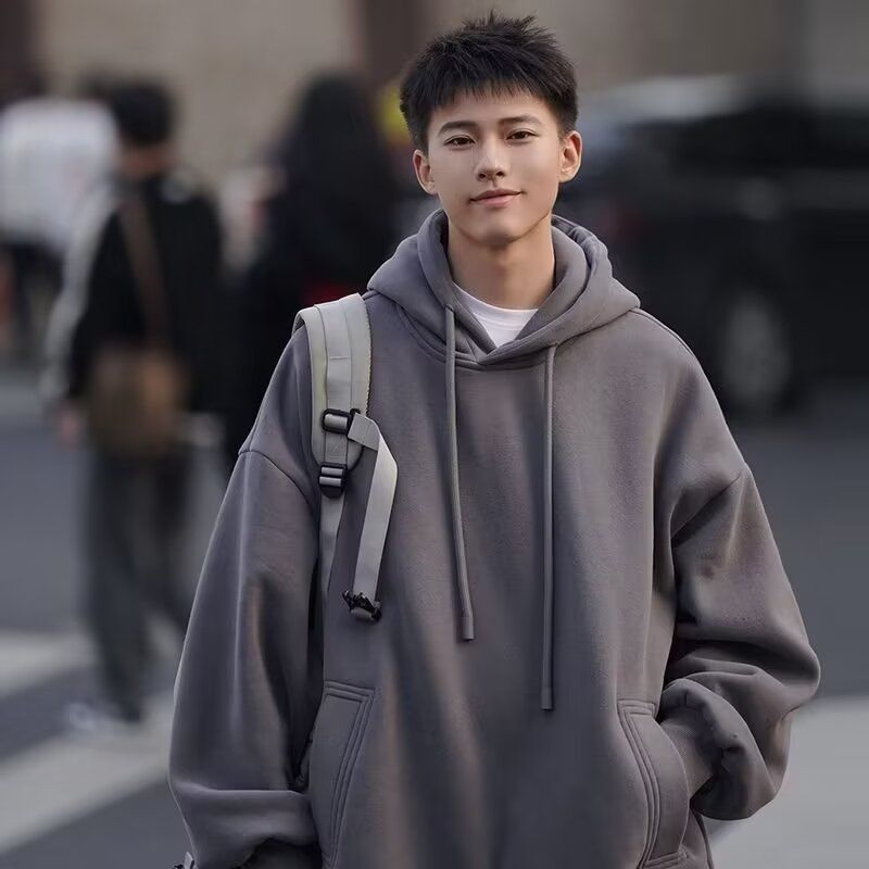 美式重磅连帽卫衣男潮牌春秋季2024新款高街宽松套头外套休闲上衣