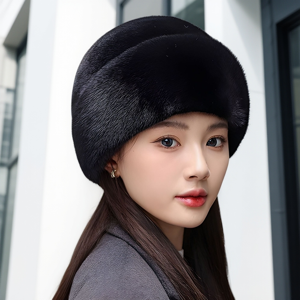 冬季新款水貂毛貂皮帽女貂礼帽保暖优雅冬天时尚皮草帽子冬貂皮帽