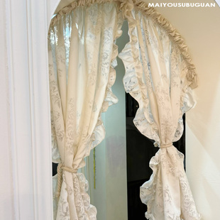 「疏影」天丝棉烂花纱正版弧形免打孔魔术贴拱门窗帘窗纱定制