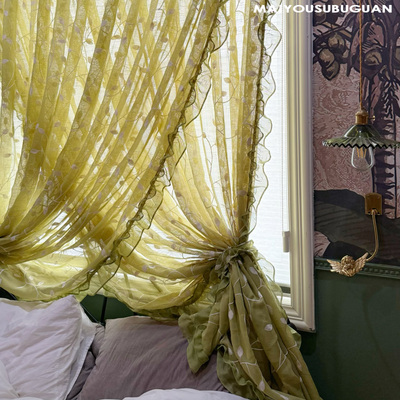 「鸢尾」美式复古纱帘刺绣微交叉独家原创设计客厅东南亚风窗纱