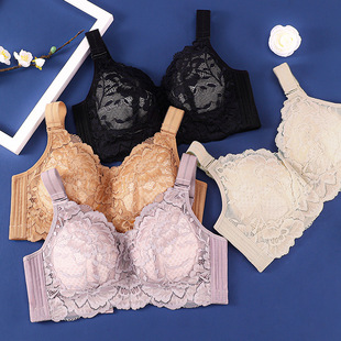 体会薄款无钢圈内衣女大胸显小收副乳防下垂四排扣调整型文胸罩