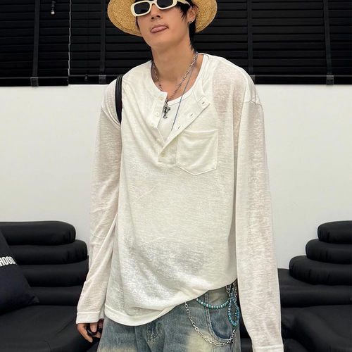 天丝宽松亨利领防休闲晒上衣男女